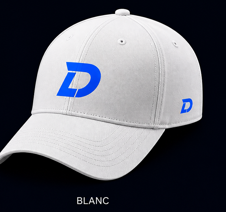 Casquette blanche Duelo avec le nouveau logo D bleu