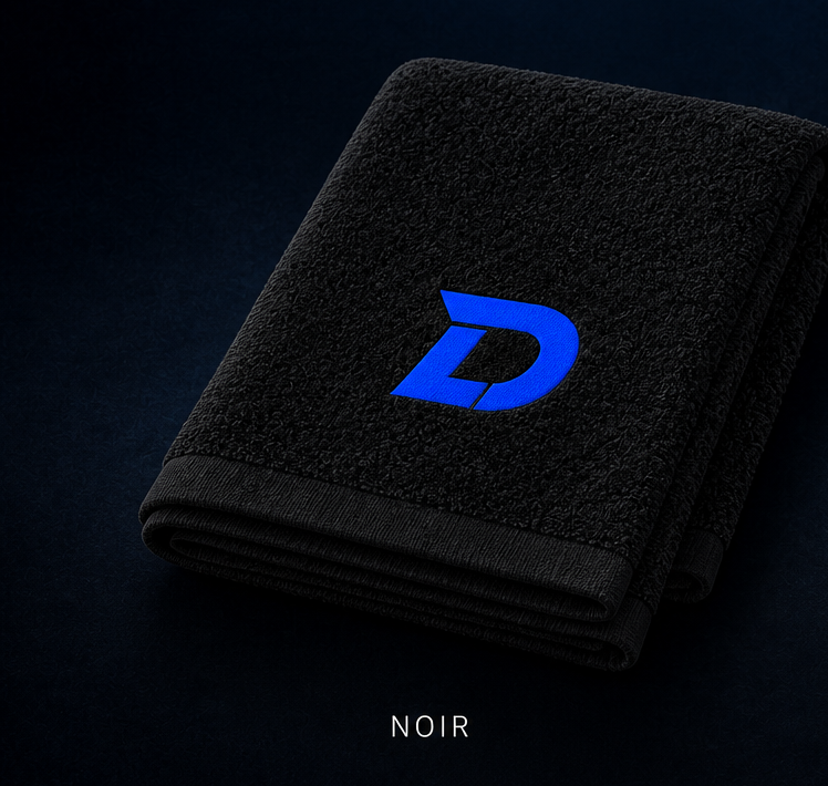 Serviette noire Duelo avec le nouveau logo D bleu