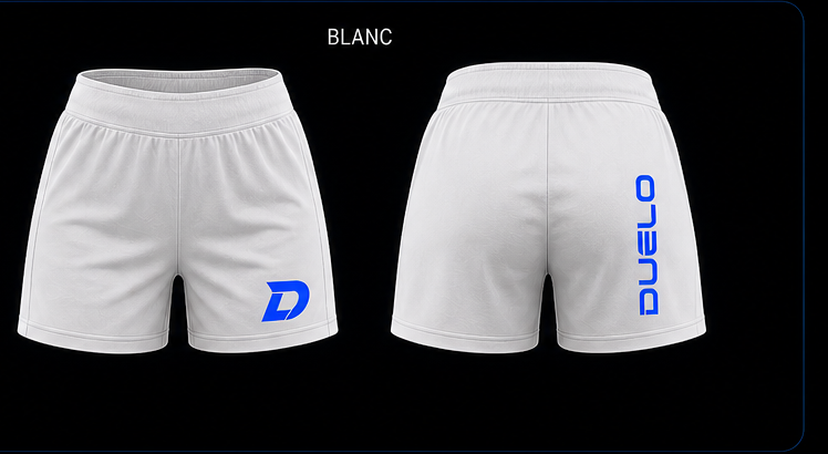 Short femme Duelo blanc avec logo bleu