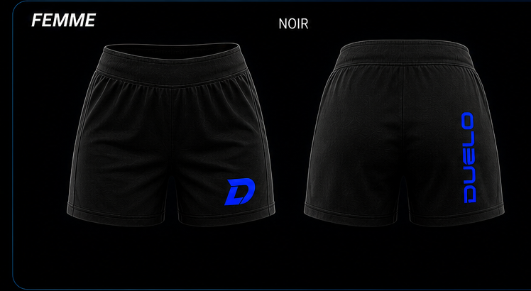 Short femme Duelo noir avec logo bleu