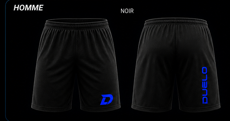 Short homme Duelo noir avec logo bleu