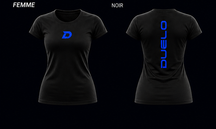 T-shirt femme Duelo noir avec logo bleu